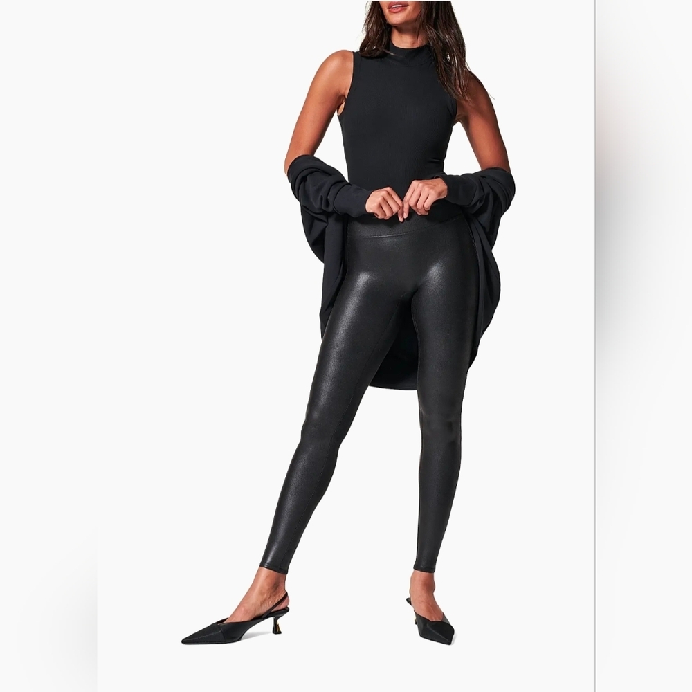 SPANX Faux Leather Leggings Black, Womens Medium Stretch - Picture 2 of 13